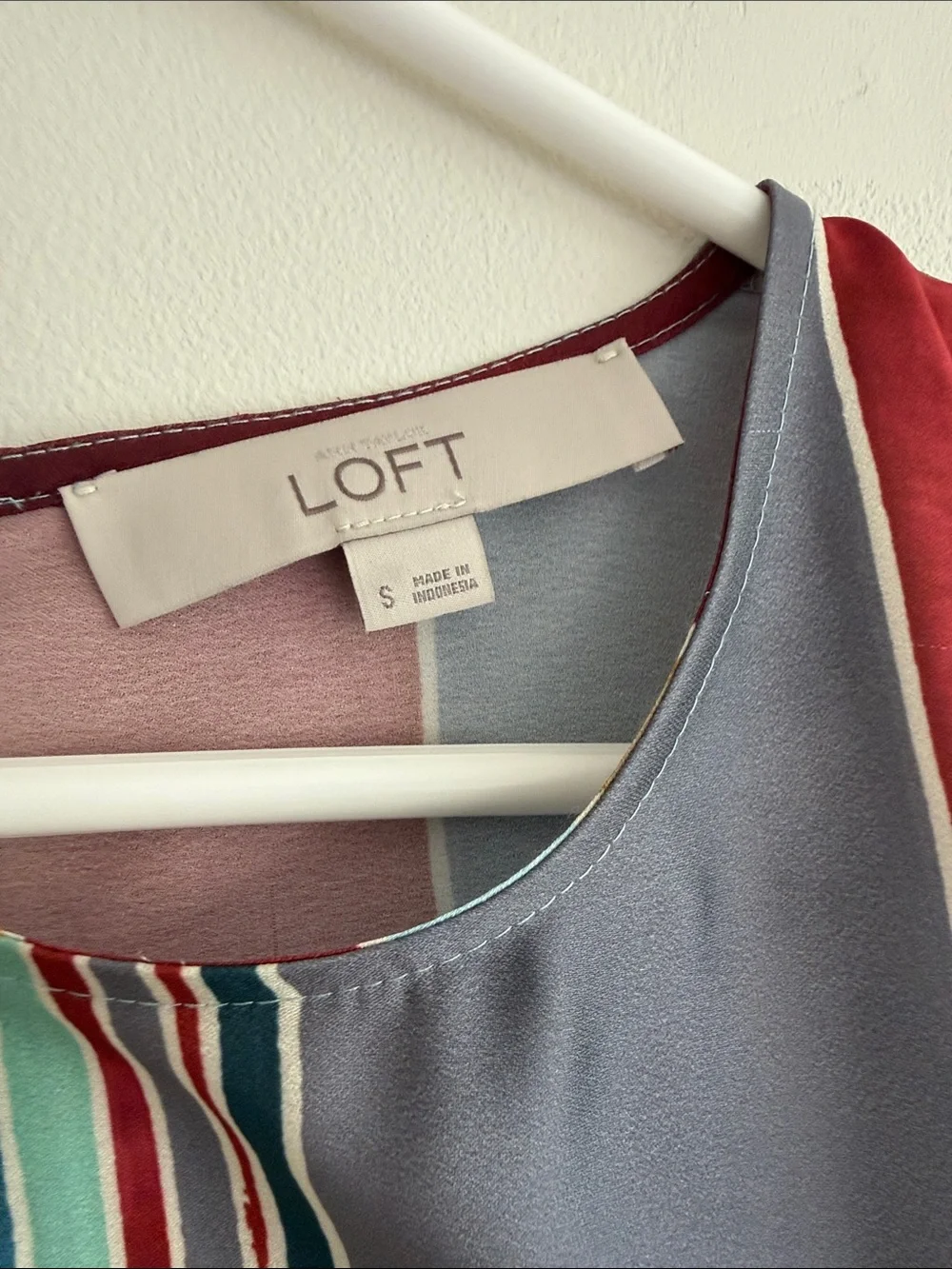 LOFT Multi-Stripe Sleeveless Mini Dress in Teal, Mustard & Burgundy - Picture 4 of 4